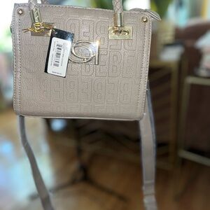 bebe Taupe Mini Bag with Gold Accents